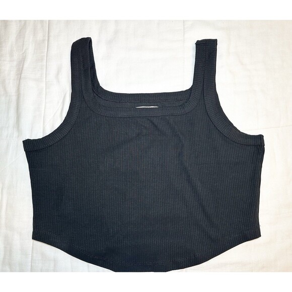MADEWELL Tailored Crop Tank Sleekhold Ribbed‎ True Black Women's XXL NWT - Picture 3 of 8